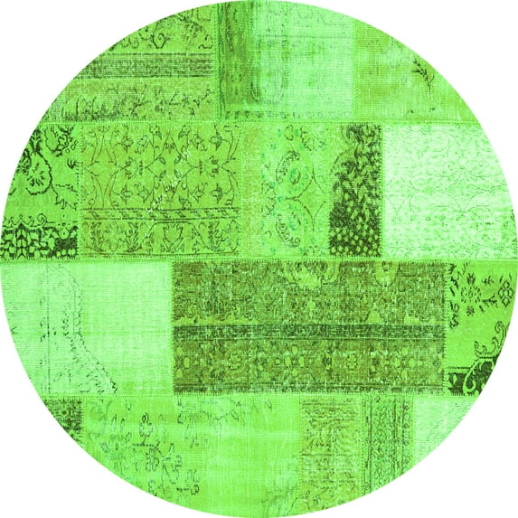 Ahgly Company Indoor Round Patchwork Green Transitional Area Rugs, 6' Round