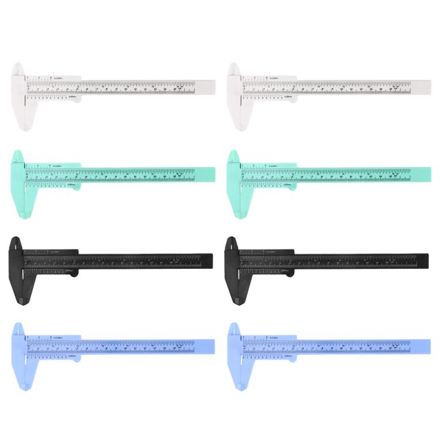 Shisuyan 8Pcs Plastic Mini Vernier Caliper Metric Portable Sliding Pocket Caliper Ruler Gauge Micrometer Measuring Tool(White + Blue + Black + Green)