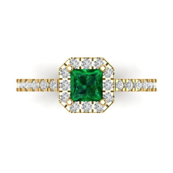Halo Engagement Ring for Women - 0.89ct Simulated Emerald in 18K Yellow Gold Promise Ring
