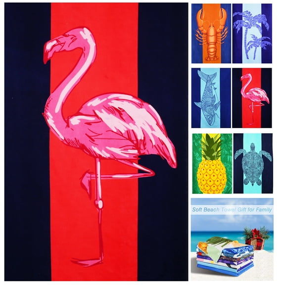Microfiber Beach Towel 72' x 36' Oversized Towels Stuff Sand Free Extral Large XL Quick Dry Camp Big Pool Sandproof Travel Gift Mat  Tropical Flamingo