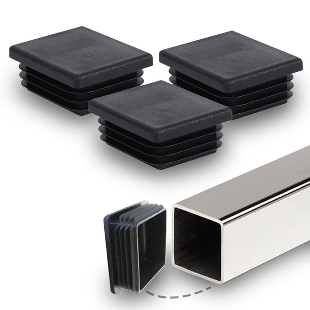 Prescott Plastics Inserto de tapones de plástico cuadrados de 2.5 in (paquete de 4) tapones de hardware negros resistentes y tapas de extremo para tubos de metal, inserto deslizante para postes de tub
