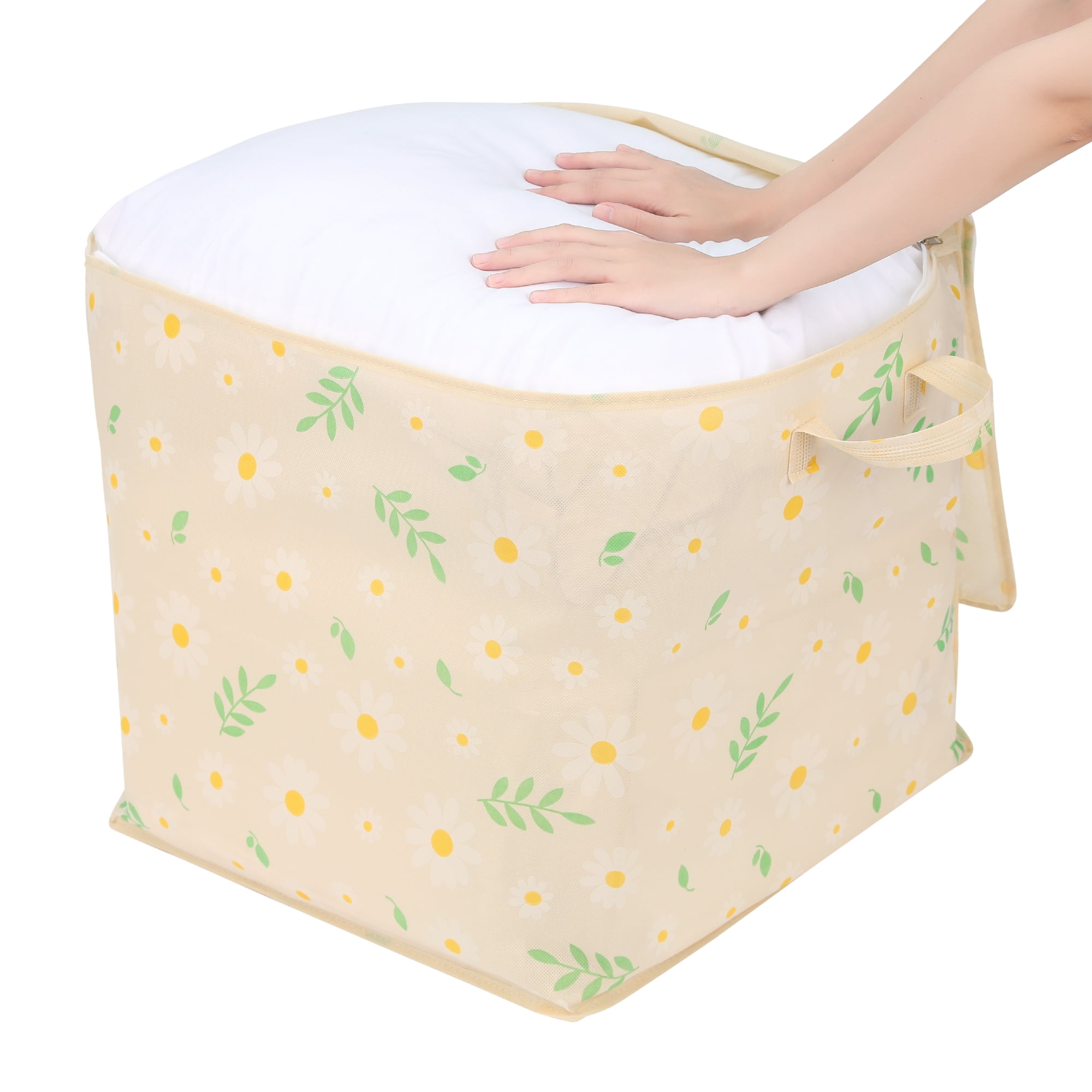 Unique Bargains 1 Pc Clothes Storage Foldable Storage Bags Beige 17*17*17in