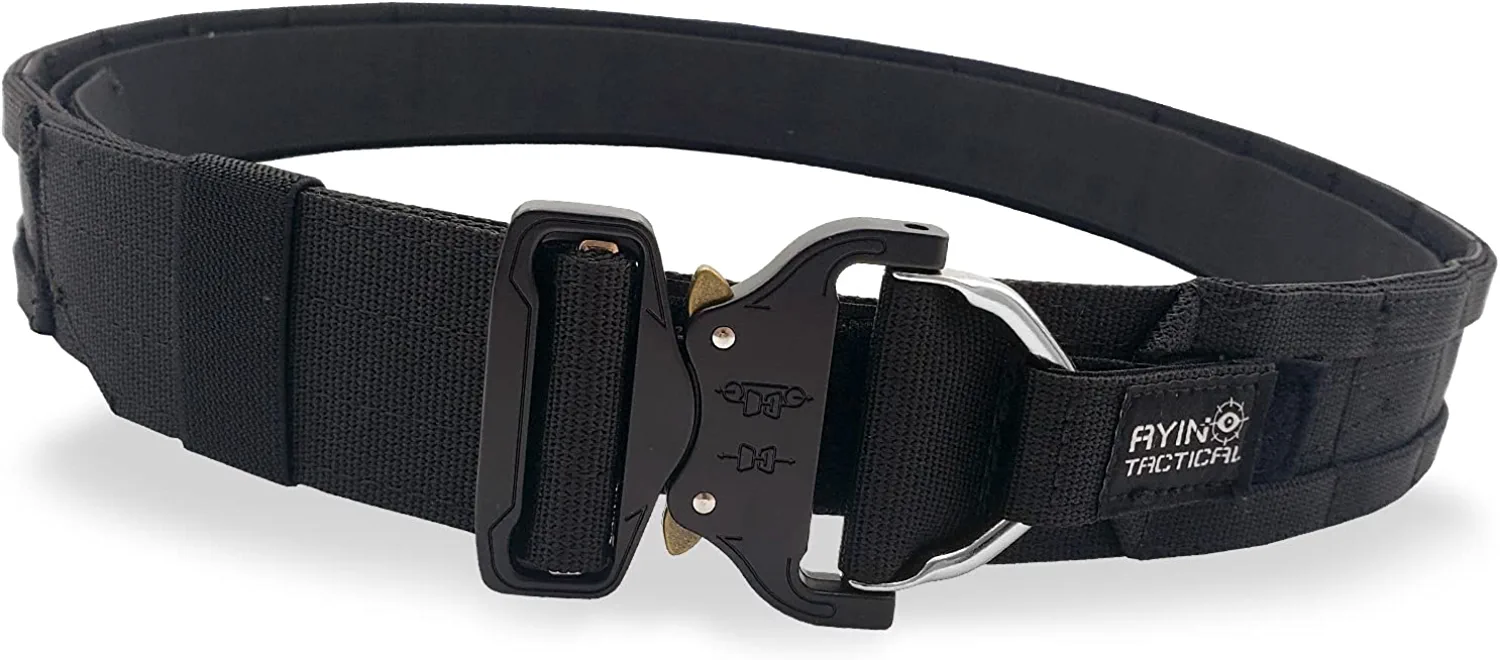 2" Adjustable Men's Work Belt, 2Ply Rigger Belt with MOLLE Loops & Cobra Style Buckle, Black