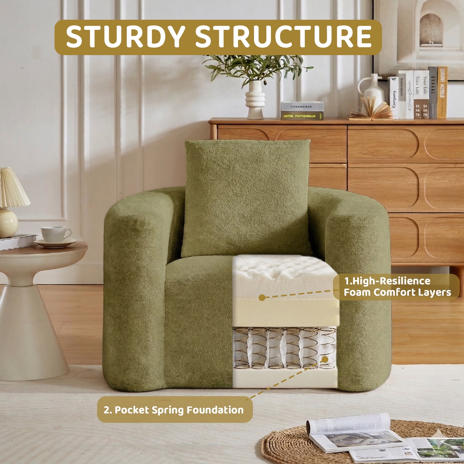 42"W Accent Chair No Assembly Reading Chair for Bedroom,Livingroom