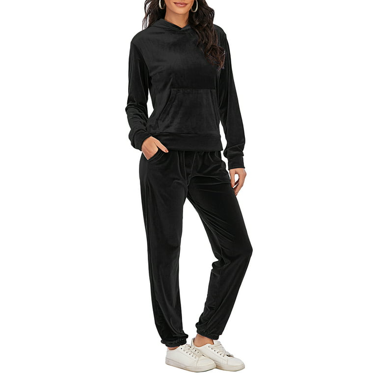 Classic Women's Long Sleeve Solid Velour Sweatsuit Set Hoodie and Pants  Sport Suits Tracksuits Women Velvet Tracksuit Activewear Sport Set