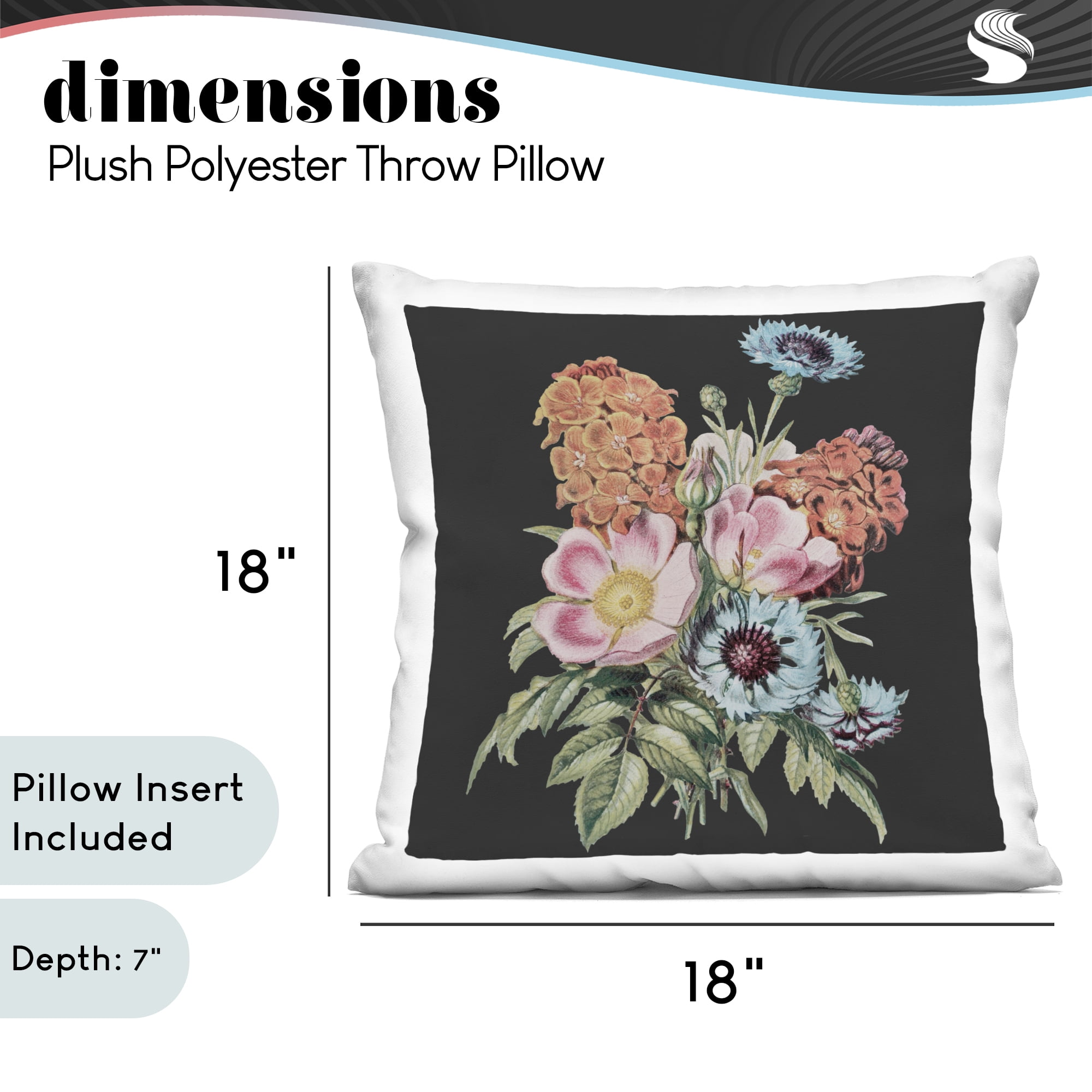 Stupell Industries Floral Bouquet on Black Decorative Printed Throw Pillow, design by Dan Meneely