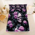 thumbnail image 5 of Homewish Gothic Halloween Skull Queen Sheets,Purple Rose Leaf Print Queen Sheet Sets,Black Lavender,4-Piece,1 Flat Sheet,1 Fitted Sheet and 2 Pillowcases, 5 of 6