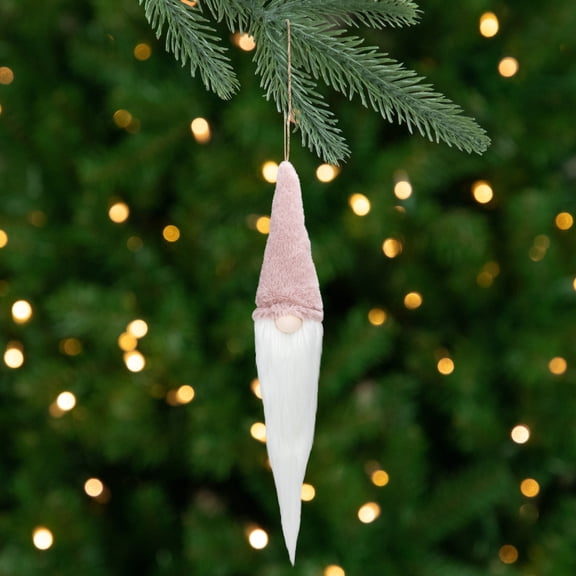 Northlight 24" Plush Pink and White Holiday Collections Hanging Gnome Christmas Ornament