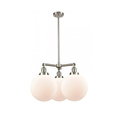 

Brushed Satin Nickel Tone Chandeliers 24 Wide Matte White Cased Glass Steel/Cast Brass Medium Base 3 Light Fixture