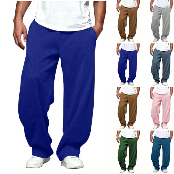 Aezemi Men Elastic Waist Sports Pants Soft Comfy Pull on Drawstring Workout Exercise Outdoor Pants with Pockets Winter Fall Fashion Casual Trousers for Men XXL