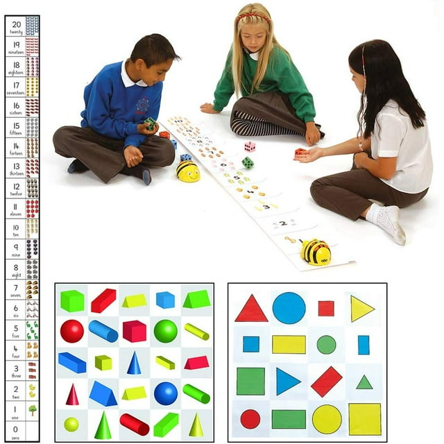 TTS Bee-Bot & Blue-Bot Number Line Mat – 3D Shapes Floot Robot Mats - Shapes, Color & Size Mats – Durable PVC Programming Robot Mats for Teaching Kids and Much More (Pack)