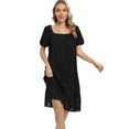 thumbnail image 7 of Women Short Sleeve Nightgowns Square Neck Sleepshirts Sleepwear Sexy Lace Trim Night Gowns Soft Short Lace Panel Nightdress Pajama Shirts,Black S-2XL, 7 of 7