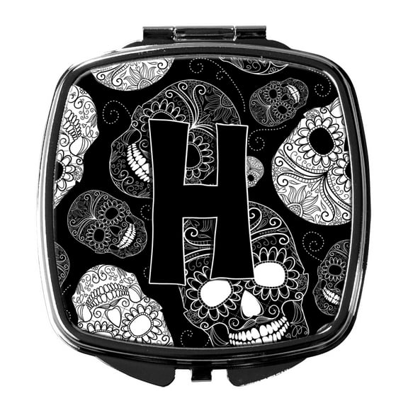 Letter H Day of the Dead Skulls Black Compact Mirror