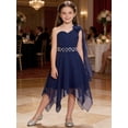 thumbnail image 6 of Hansber One Shoulder Asymmetrical Flower Girls Dress Juniors Bridesmaid Chiffon Wedding Pageant Party Gown Navy Blue 10, 6 of 7