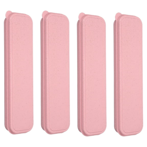 Uxcell 4 Pcs Travel Utensil Holders with Case, 8.3" Portable Flatware Box with Slot Stand Reusable Plastic Travel Cutlery Case for Fork Spoon Chopsticks Lunch Box, Pink (Flat Cover)