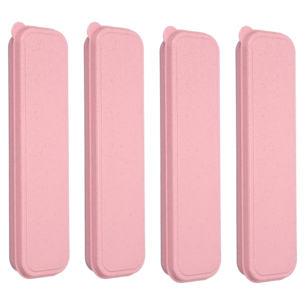 Uxcell 4 Pcs Soporte de Utensilios de Viaje con Estuche, Caja de Cubiertos Portátil de 8.3" para Tenedor, Cuchara, Palillos, Rosa