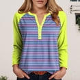 thumbnail image 2 of GEWSEY Women's Striped Long Sleeve T-Shirts Crewneck Loose Fit V Neck Tunic Top 2025 Fall Colorblock Blouse with Smocked (Yellow, XXL), 2 of 8