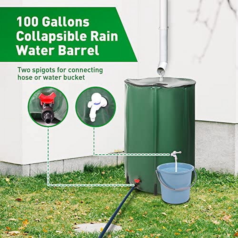 100 Gallon Rain Barrel, Collapsible Rainwater Collection System, Portable Water Collector with Spigot and Overflow Port, 500D PVC Mesh Cloth