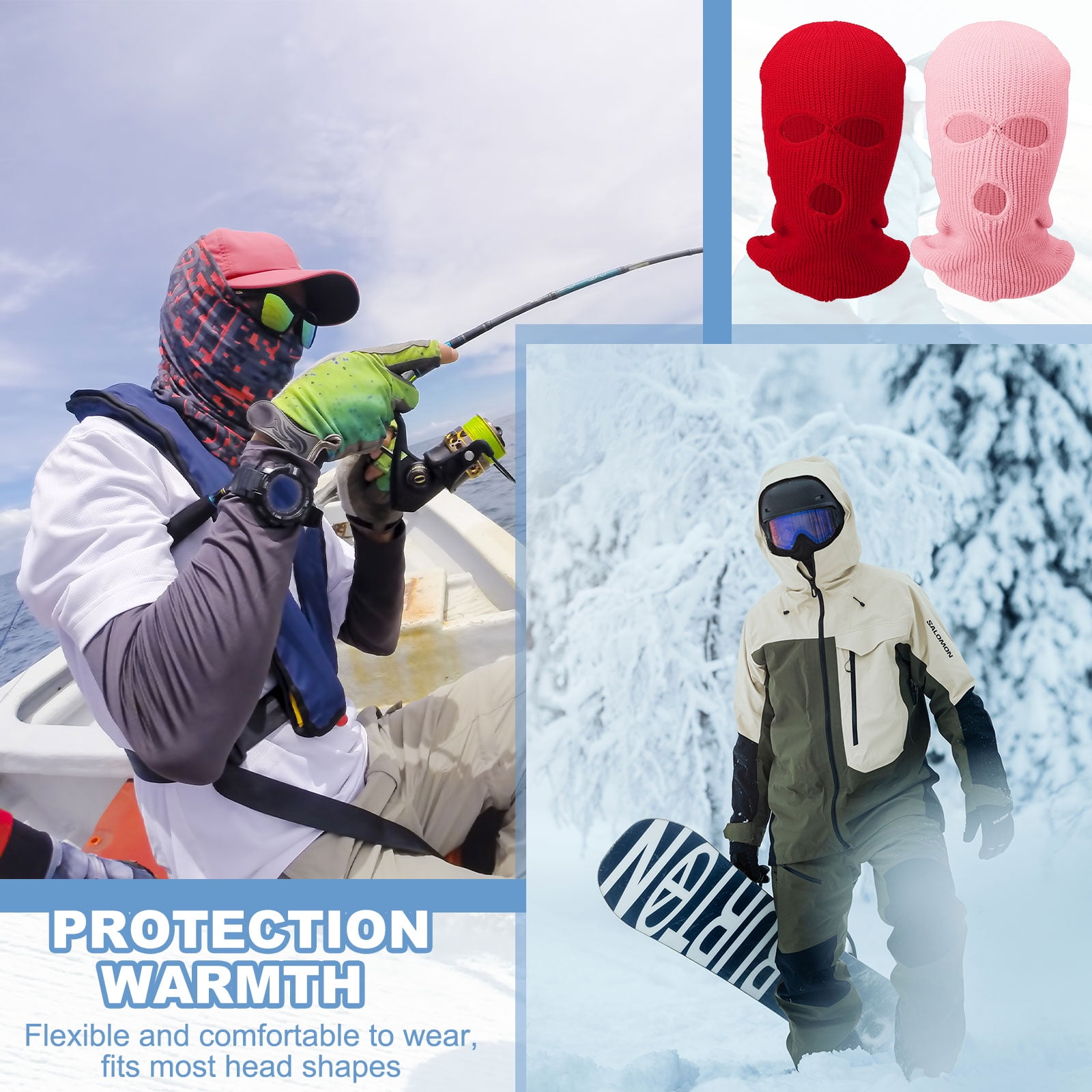 Uxcell 3-Hole Full Face Mask Cover, Ski Mask Knitted Warm Knit Cover Winter Balaclava Face Mask Cap Ski Polyester& 2 Pcs& Dark Gray -Fitting for ( Men/Women/Winter Outdoor Sports/Skiing)