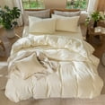 thumbnail image 5 of MooMee 100% Washed Cotton Duvet Cover Set Queen Size Linen Like Textured Breathable Lightweight Soft 3-Piece (Cream White, 90"x90"), 5 of 7