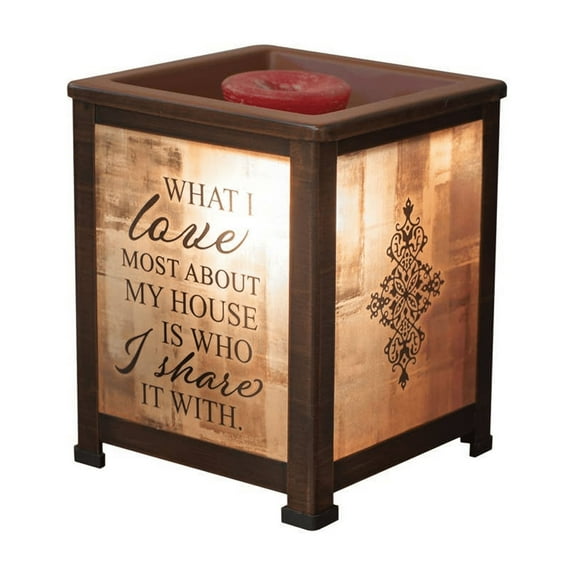 5" Brown and Black "Love WHO I share IT WITH" Cuboid Glass Warmer