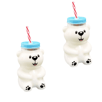 2025 New Bear Straw Cup,Set of 2 Clear Bear Glass Cup with Lid and Straw Cute Bear Glass Bottle Mug for Juice Milk Tea Smoothies Infused Water Beverage Food Grade Microwave Safe (Smiling Bear) ﻿