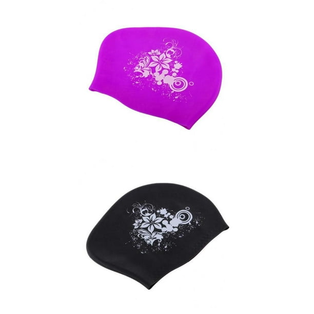 2 Piezas / de Gorros de Natación de Silicona para Mujeres, Niñas, Hombres - Negro + Púrpura