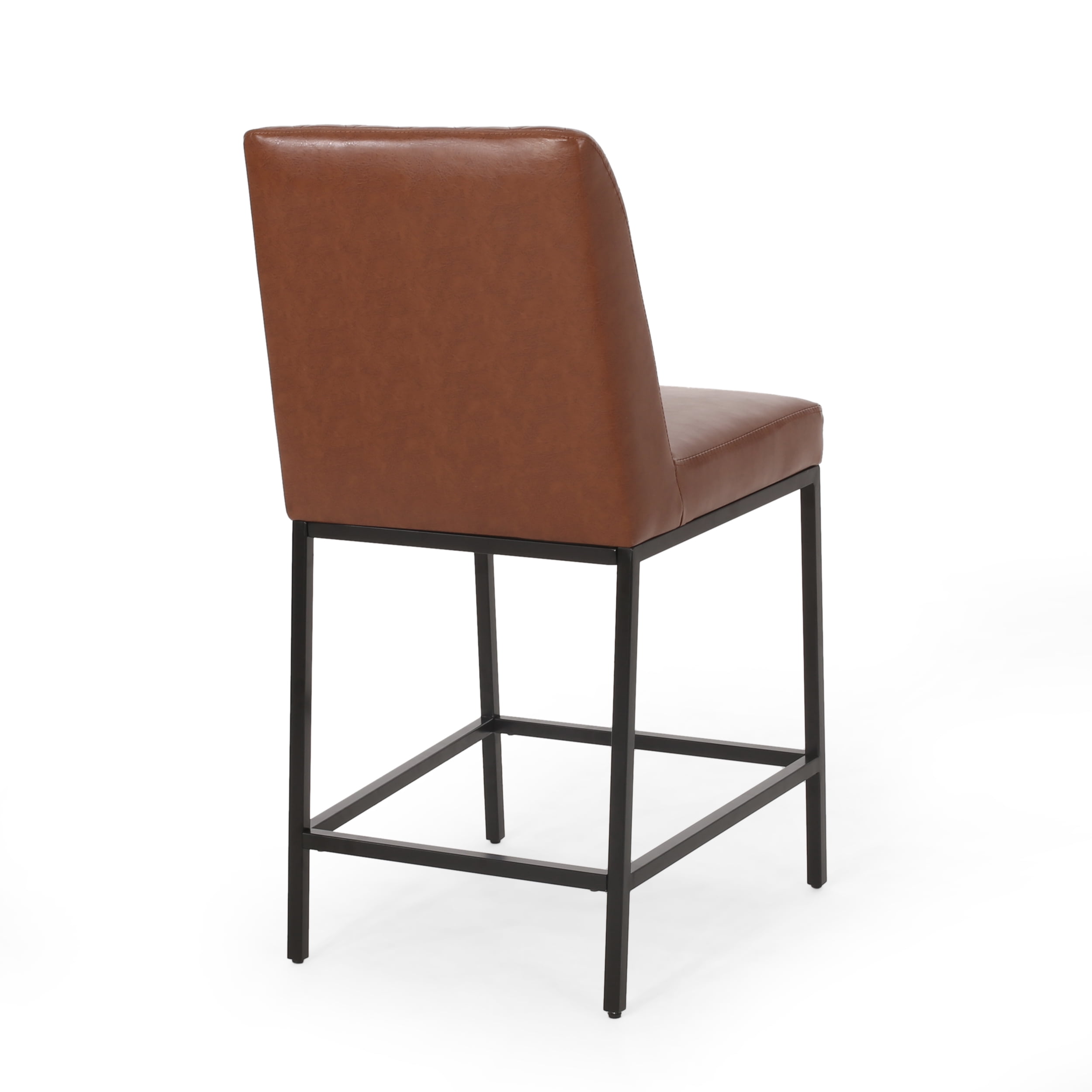 Noble House Berea Upholstered Diamond Stitch Counter Stools, Set of 2, Cognac Brown and Black