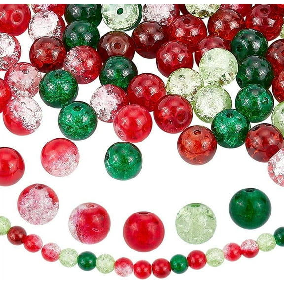 200pcs 8mm Glass Beads 5 Colors Red Green Beads Beads Baking Painted Beads Round Loose Beads for DIY Valentine's Day Christmas Bracelet Necklace Earrings Jewelry Making