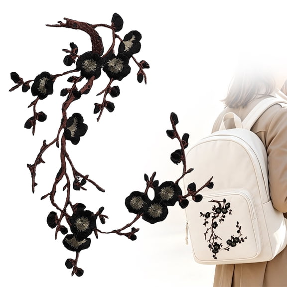 Clearance Cherry Blossom Patch, Embroidered Iron on Or Sew on Flower Applique with Branch Design for Backpack, Jacket, Jeans, Tote Bag, Dress and DIY Decoration, 14.6 x 5.5 Inch