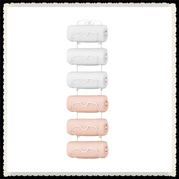 Auledio Metal Towel Rack Organizer (6 Tier) Decorative Wall Mount Towel Holder for Storage of Towels, Washcloths (White)