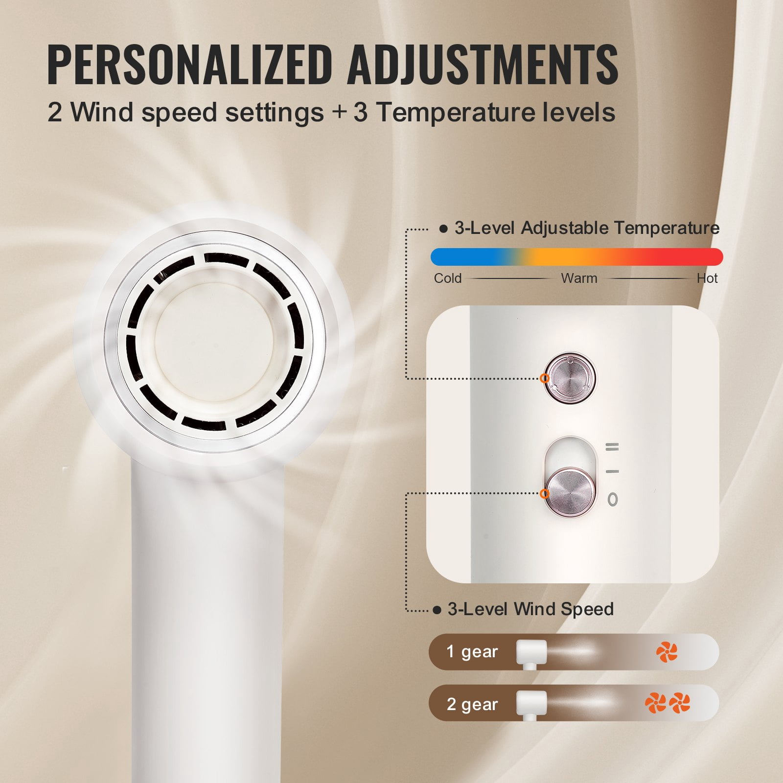 VEVOR Advanced Ionic Hair Dryer, 102000 RPM with 200 Million Negative Ions, 3 Temperature Settings & 2 Speeds, High-Speed Blow Dryer