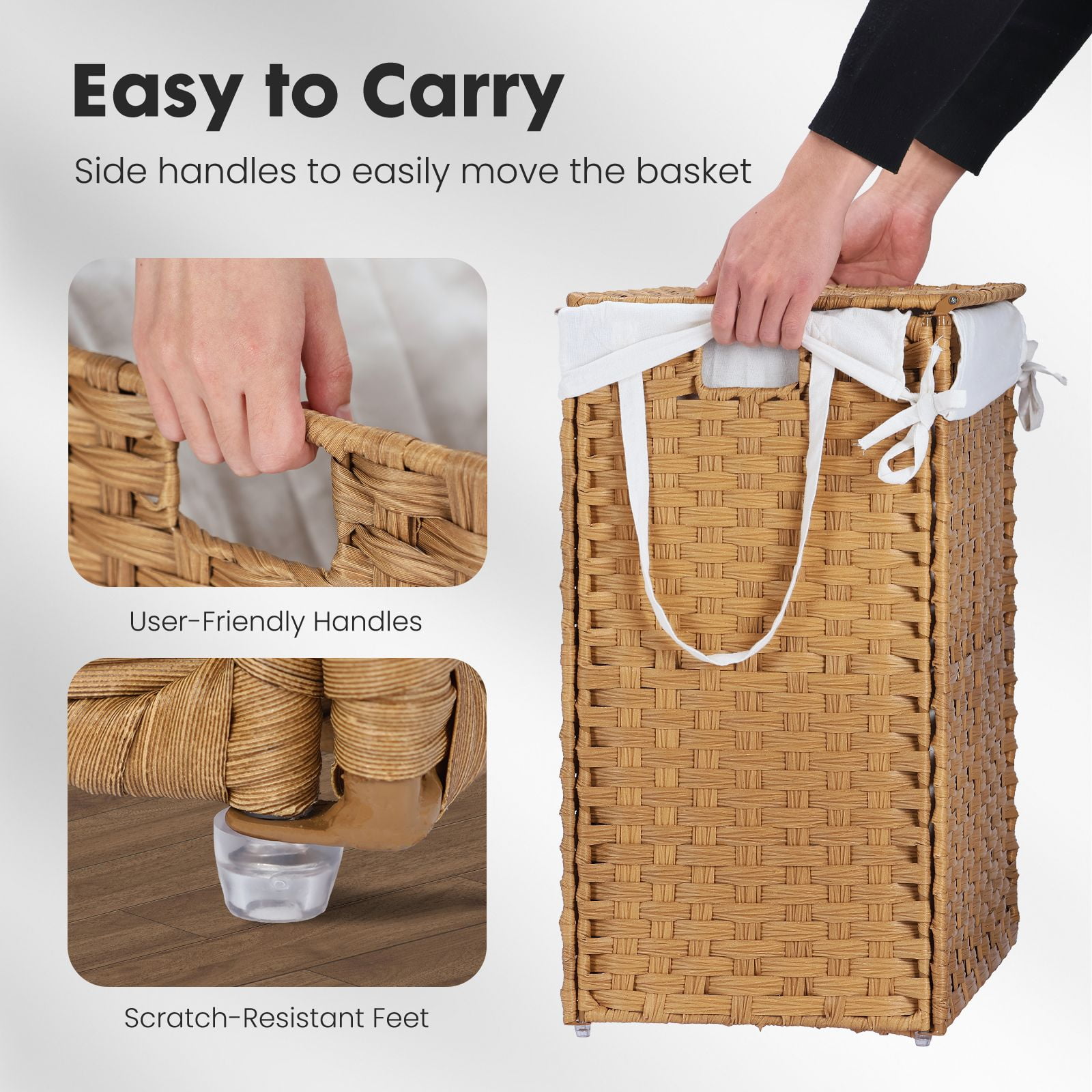 Gianna 90L Laundry Hamper with Lid, Laundry Basket with Removable Liner for Bathroom Bedroom