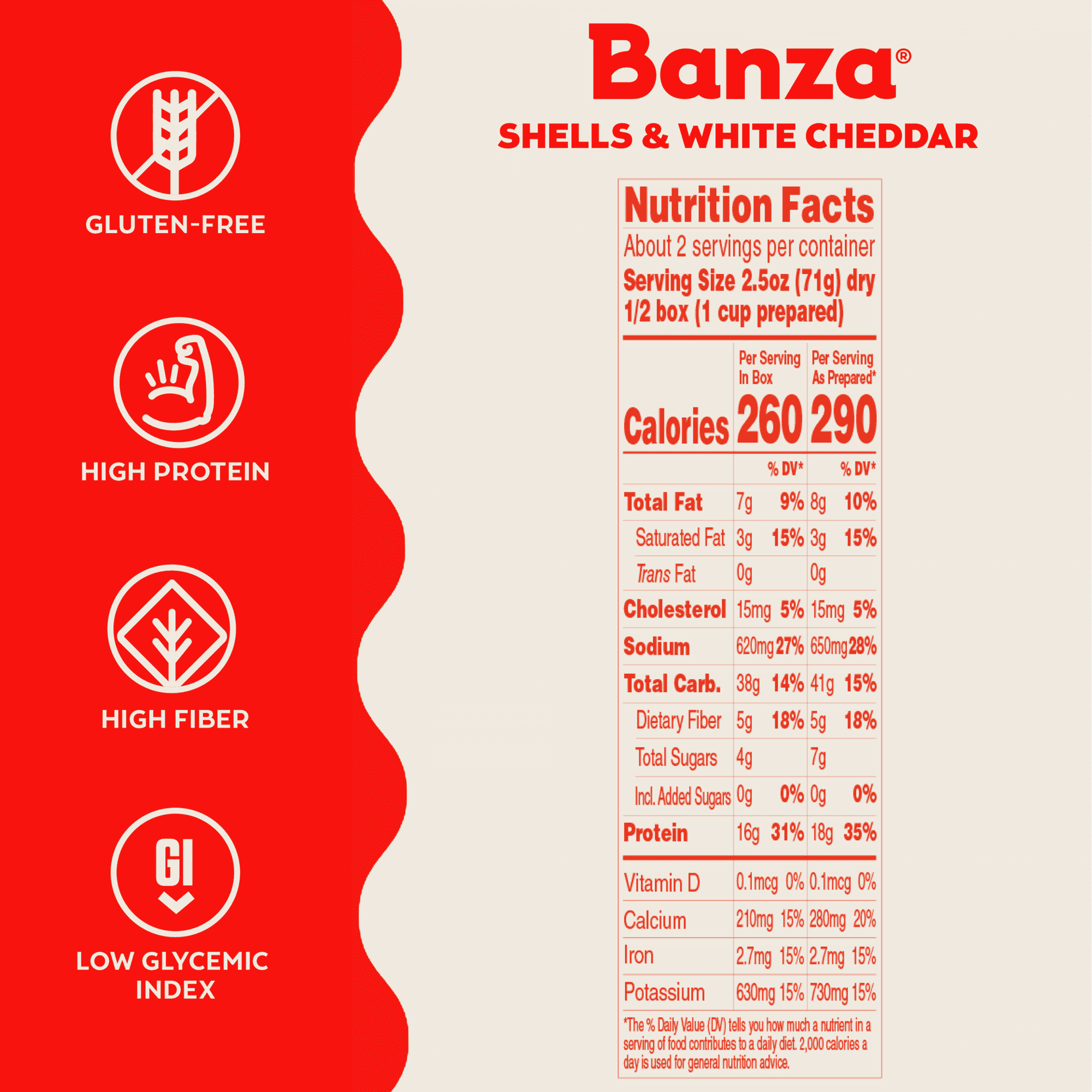 Banza Shells & White Cheddar Mac- High Protein, Gluten Free, Lower Carb Protein Mac and Cheese, 5.5oz