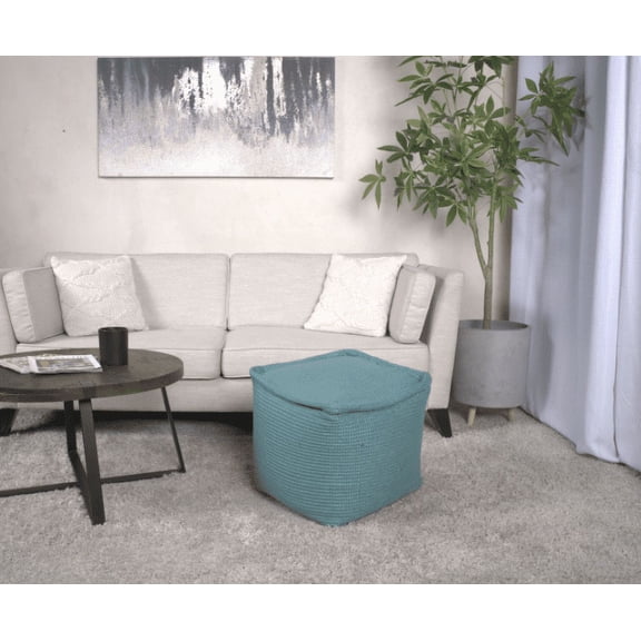 Teal Cotton Square Pouf Ottoman & Floor Cushion for Living Room, Bedroom - Comfortable Seating, Decorative Accent, Holds up to 200lbs