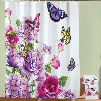 Trm Butterfly Flower Bathroom Shower Curtain Purple Lavendar Pink