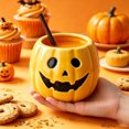 thumbnail image 4 of Halloween Ceramic Pumpkin Mug Set of 4 Carved Happy Face Fall Drink Cup Decor Cozy Fall Ambiance, 4 of 4