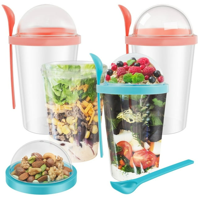 AMERTEER 4Pcs Overnight Oats Container Breakfast On The Go Cereal Yogurt Cups with Lids and Spoon Dishwasher Safe Overnight Oats Jars for Milk Cereal Salad