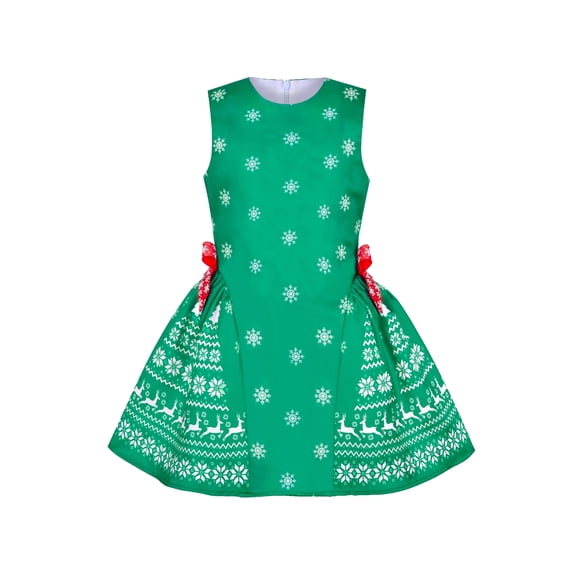 Girls Dress Green Reindeer Snowflakes Christmas Party Holiday 4 Years