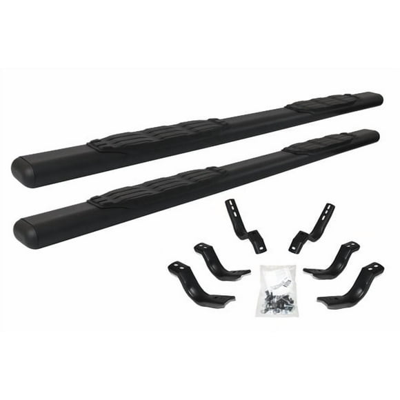 Fits 2004-2015 Nissan Titan Go Rhino Nerf Bar 105435180T 1000 Series; With Step Pads; 5 Inch Oval Straight; Textured Powder Coat; Black; Steel; With Welded-Look Replaceable End Caps