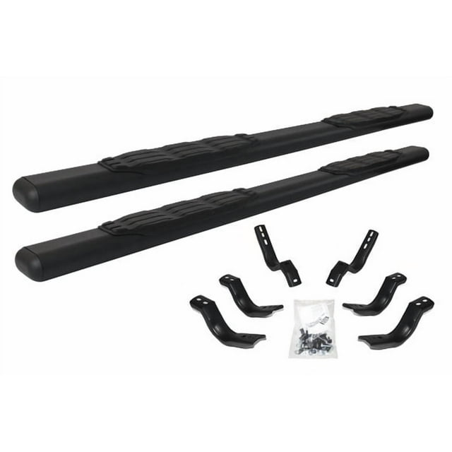 Go Rhino Nerf Bar 105404580T 1000 Series; With Step Pads; 5 Inch Oval Straight; Textured Powder Coat; Black; Steel; With Welded-Look Replaceable End Caps; Rocker Panel Mount