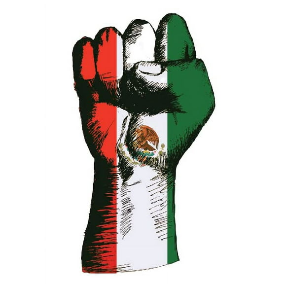 Mexico Flag Sticker, (Pack of 2) Mexico Strong Arm, Vinyl Decal, Size 6.5" X 3.5