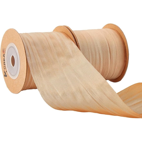 2 Rolls 20 Yards 2 Inch Champagne Crinkled Fabric Ribbon Crinkle Wrinkled Polyester Soild Pleated Rustic Ribbons Trim Bulk with Spool for Sewing Making Crafts Wreaths Bouquets Wedding Decor