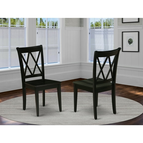 Elegant Double X-Back Dining Chairs - Modern Wood Chair Set of 2 - Black Finish - Sturdy & Comfortable