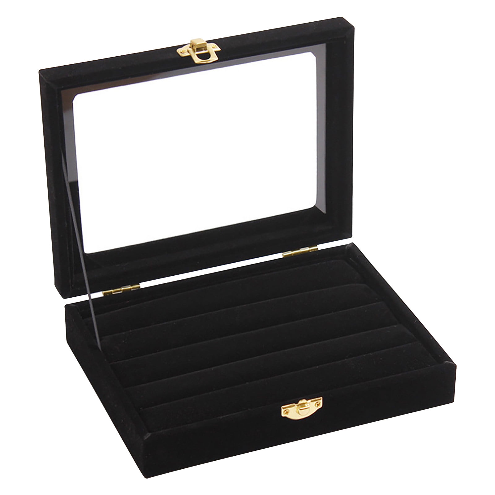 Velvet Glass Jewelry Ring Organizer Holder Display Box Earring Storage Case 