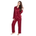 thumbnail image 2 of Tony & Candice Women's Classic Satin Pajama Set Adult Sleepwear (XL,Burgundy with Black Piping), 2 of 4