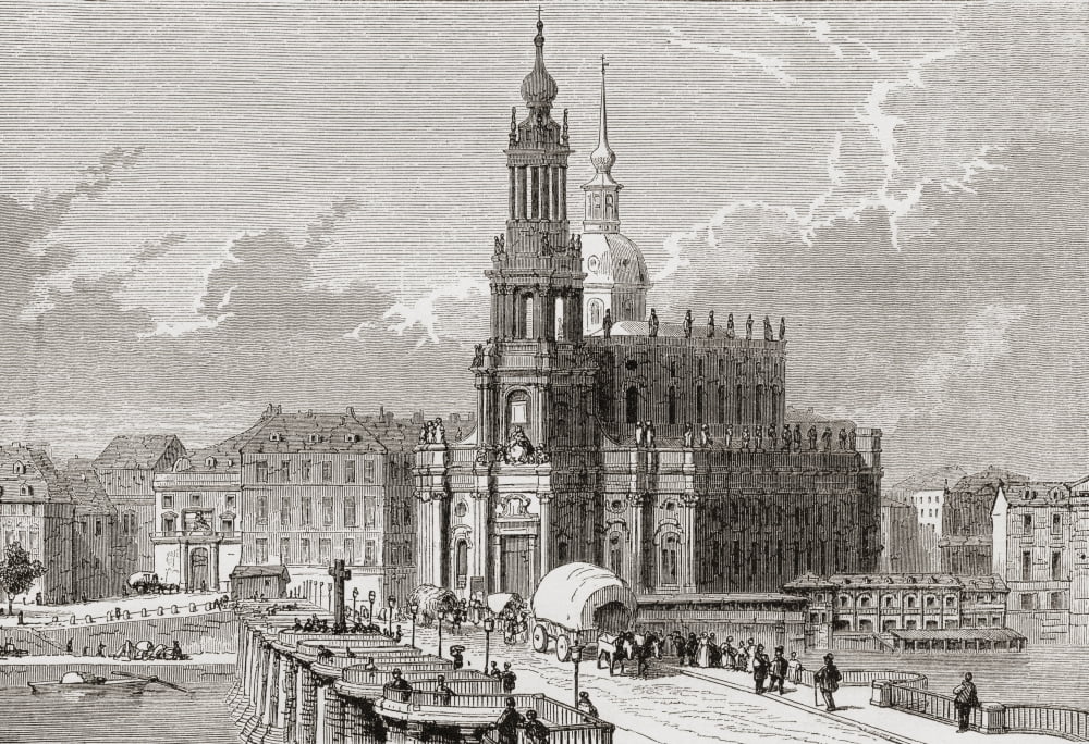 View Of The Katholische Hofkirche And The Augustus Bridge Over The River Elbe Dresden Free State Of Saxony Germany In The 19Th Century From Pictures From The German Fatherland Published C1880 Canvas A