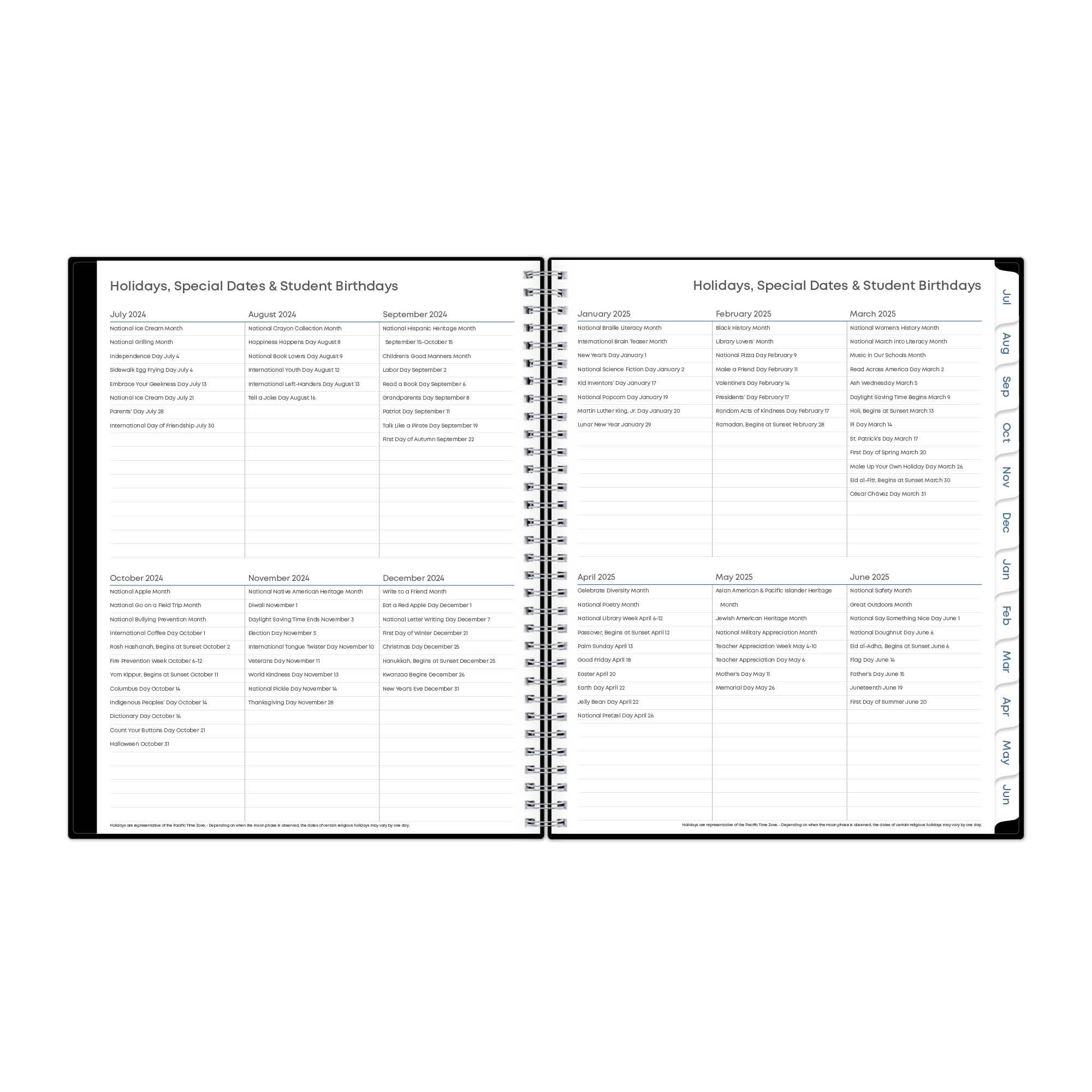 Blue Sky Teacher Academic Year Weekly/Monthly Lesson Planner 11 x 8.5 2024-2025