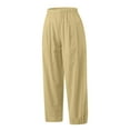 thumbnail image 6 of Baqcunre Wide Leg Pants Woman Cropped Pants Solid Color Loose Fitting Harem Pants High Waist Cotton Linen Wide Leg Cropped Pants Womens Fashion Women's Pants Pants for Women Womens Clothes Khaki L, 6 of 6