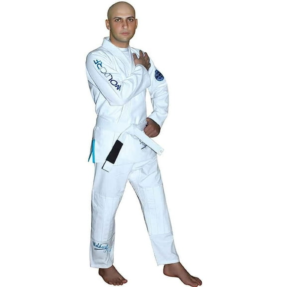 Woldorf USA Brazilian Jiu Jitsu Kimono Pearl Weave Gi Competition Uniforms, White with Ripstop Pants Size 4 A2 Pre-Shrunk, Ultra Light Weight Uniforms